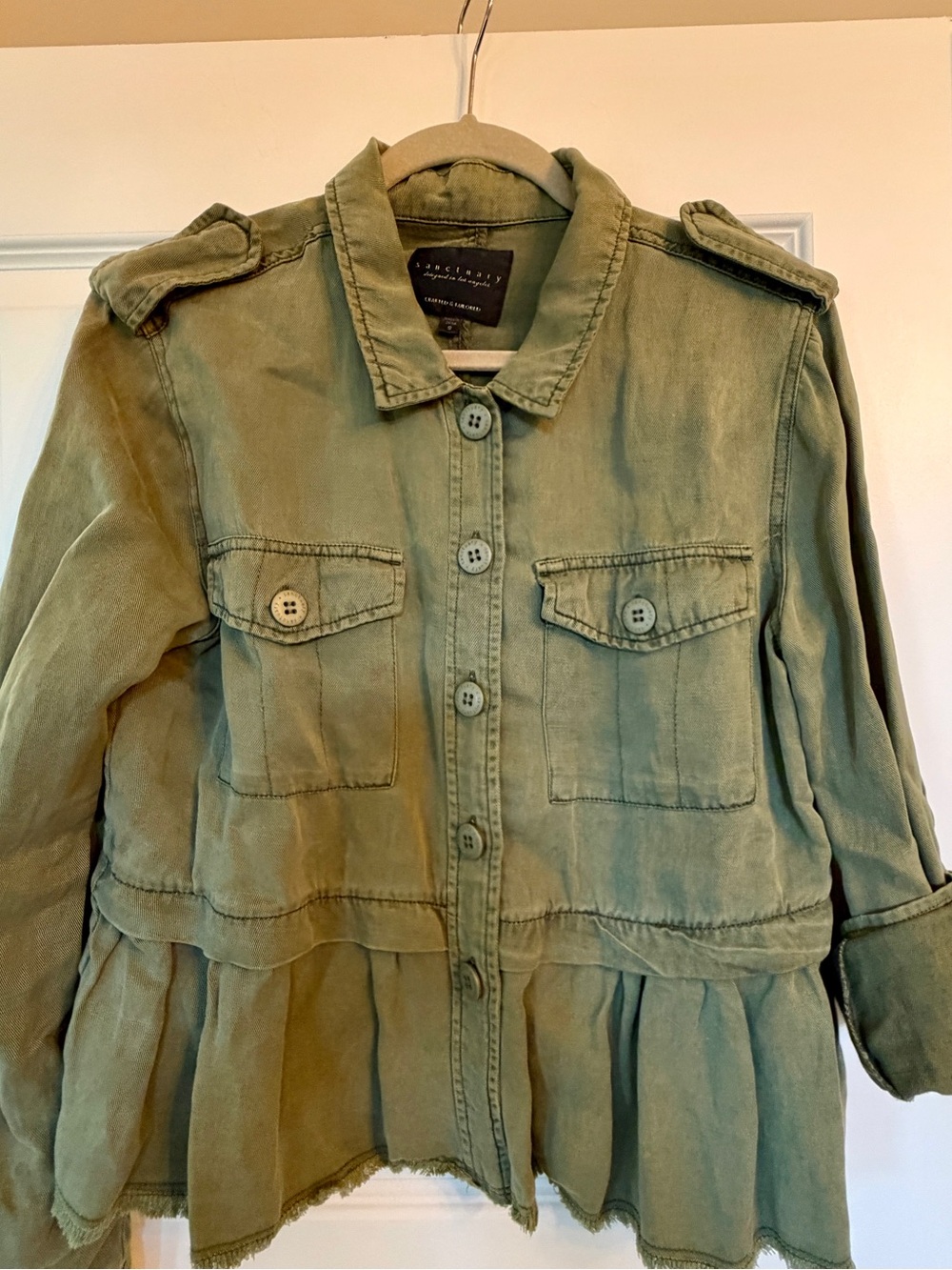Sanctuary Anthropologie Olive Utility Peplum Button-Front Jacket